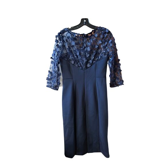 Eliza crepe scuba lace navy dress size 6 - Picture 5 of 10